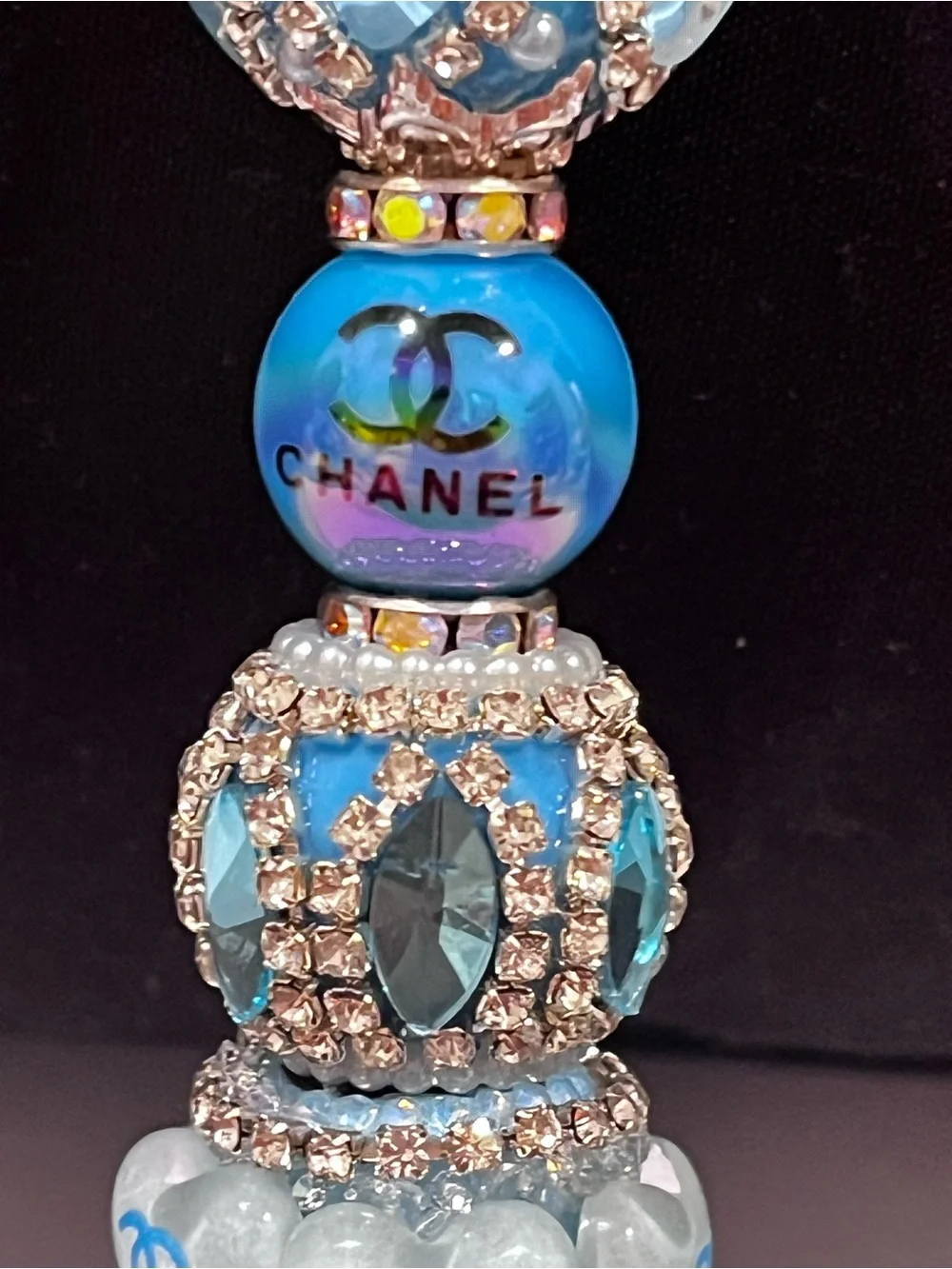 Designer-inspired custom designed blue purse focal fancy beaded pen
